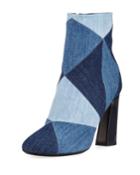 Patchwork Denim Zip Booties