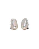 18k White Gold Baroque Pearl Huggie Earrings