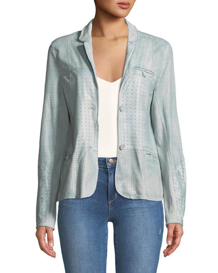 Perforated Straight-body Leather Blazer Jacket