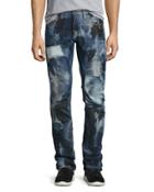 Pixel Distressed Patchwork Jeans, Dark Indigo