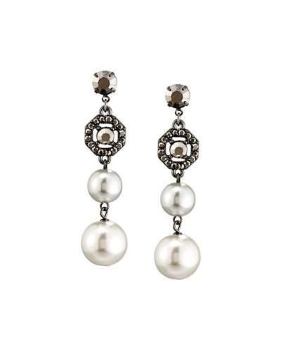 Hematite & Simulated Pearl Drop Earrings