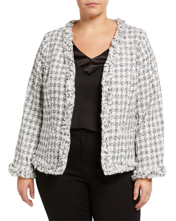 Plus Size Houndstooth Boucle Jacket
