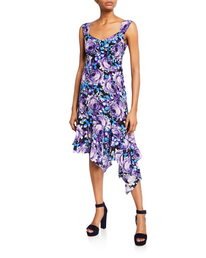 Sultry Floral-print Asymmetric Dress