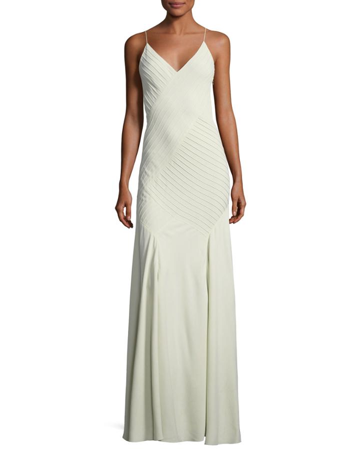 Augustina V-neck Sleeveless Pintucked Evening Gown