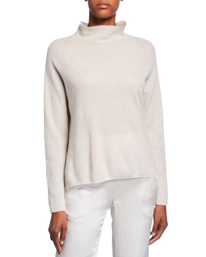 Funnel-neck Wool-blend Rib