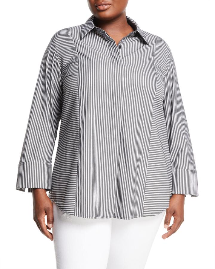 Claude Striped Button-front Blouse,