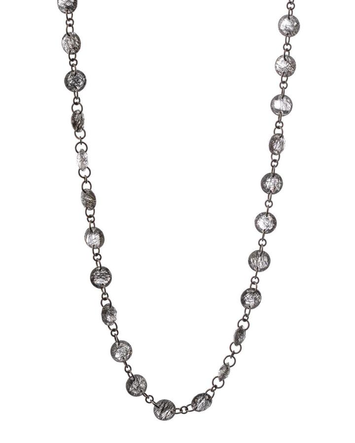 Black Silver Strand Necklace With Rutilated Quartz,