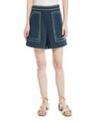 Jeweled Embroidery High-waist Cotton Twill