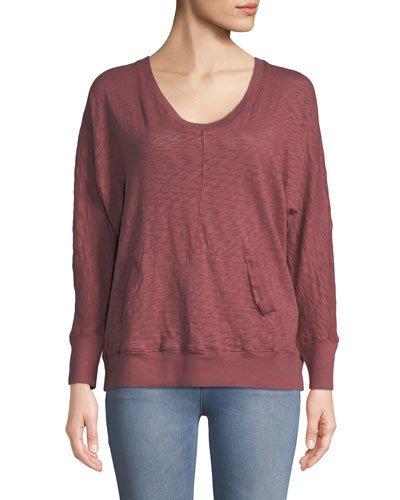 U-neck Cotton Pullover Sweater With Kangaroo Pocket