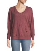 U-neck Cotton Pullover Sweater With Kangaroo Pocket