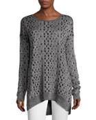 Leopard-jacquard High-low Sweater, Black/silver