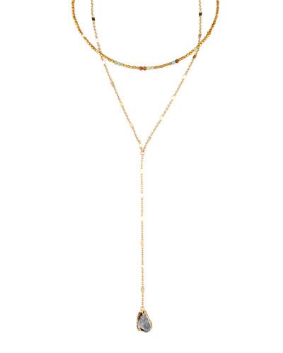 Amazonite & Druzy Long Layered Choker Necklace,
