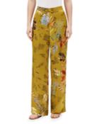 Columbus Bouquet-print Wide-leg Drape Cloth Pants