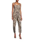 Animal-print Cargo-pocket Jumpsuit, Beige/black