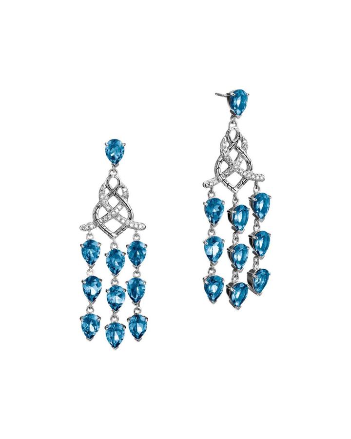 Batu Classic Chain Silver Chandelier Earrings With London Blue Topaz