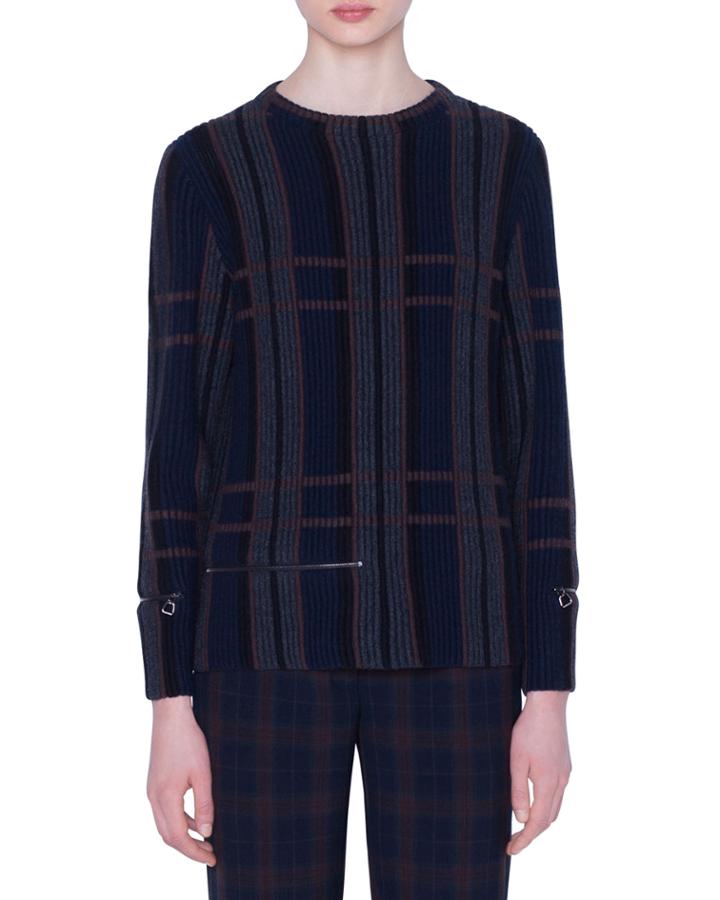 Cashmere-silk Plaid Ribbed Knit