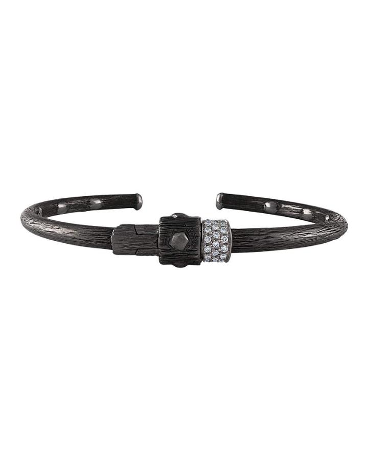 Textured Two-tone Bangle W/ Diamonds