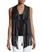 Fringed-hem Faux-suede Vest, Onyx