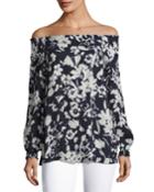 Raelyn Off-the-shoulder Floral-print Blouse, Ink