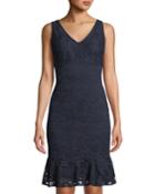 Lace V-neck Flounce Dress, Navy