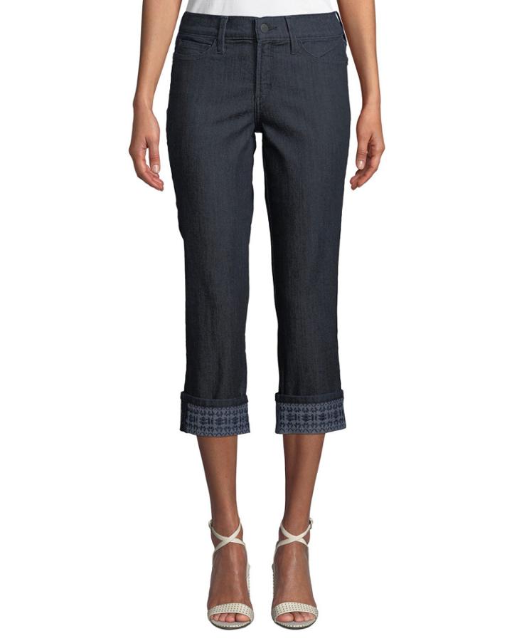 Dayla Embroidered-cuff Capri Jeans