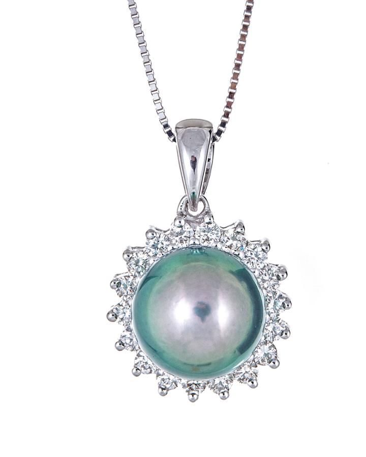 14k White Gold 9mm Pearl & Diamond