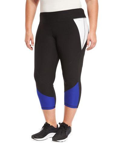 Mesh-inset Capri Performance Legging, Black/cobalt