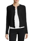 Cashmere Frayed-trim Open-front Cardigan