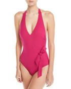 Au Natural Plunging Halter One-piece Swimsuit With Bow