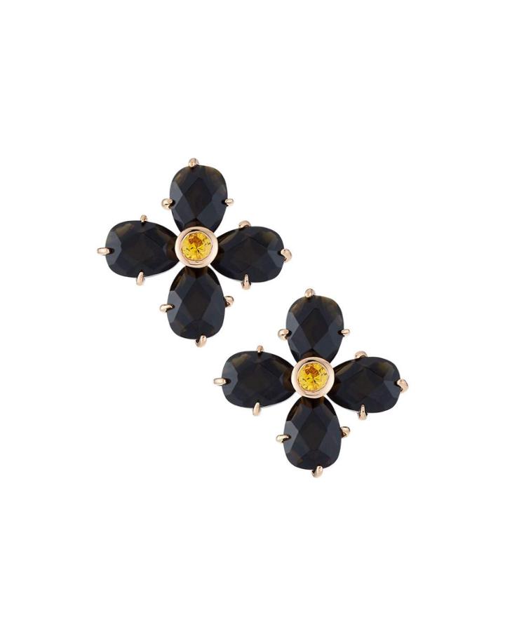 18k Gold Smoky Quartz & Citrine Flower Earrings