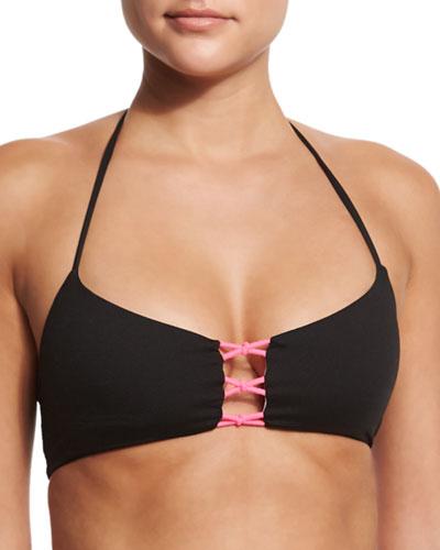 Bondi Reversible Swim Top, Noir/silver/pink