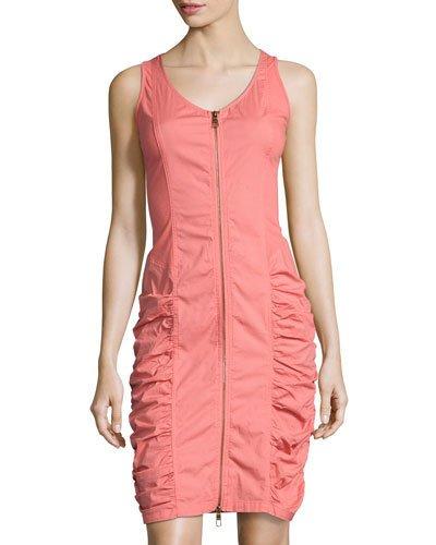 Saltator Poplin Ruched Dress, Coral