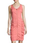 Saltator Poplin Ruched Dress, Coral