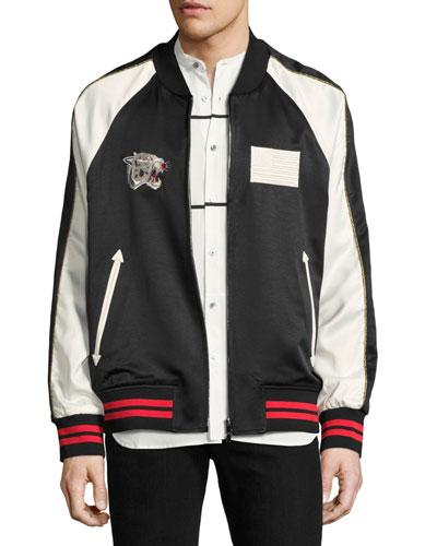 Paradise Leopard Reversible Souvenir Bomber Jacket, Black/white