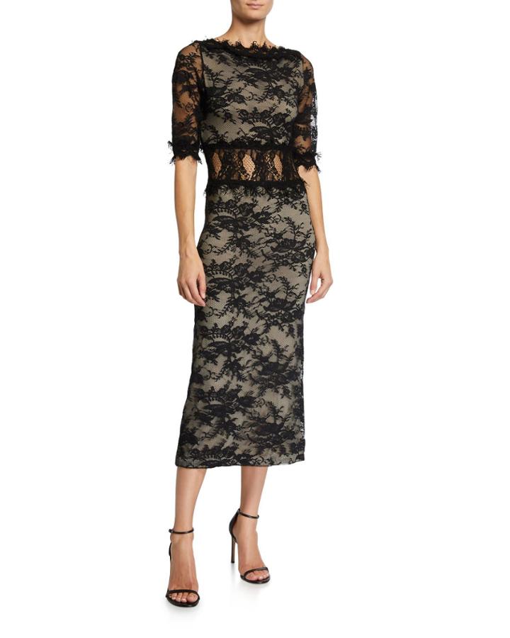 Fiora Mock-neck Open-back Sleeveless Lace Cocktail Dress