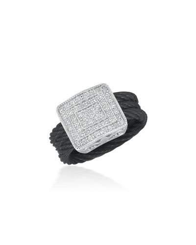 Multi-row Diamond Pav&eacute; Square Ring, Black,