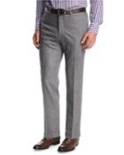 Wool-cashmere Flat-front Trousers, Gray