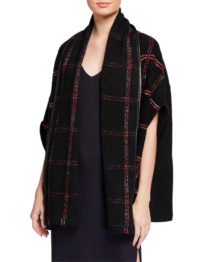 Boucle Cardigan With Leather Binding