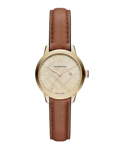 32mm Round Check Watch With Leather