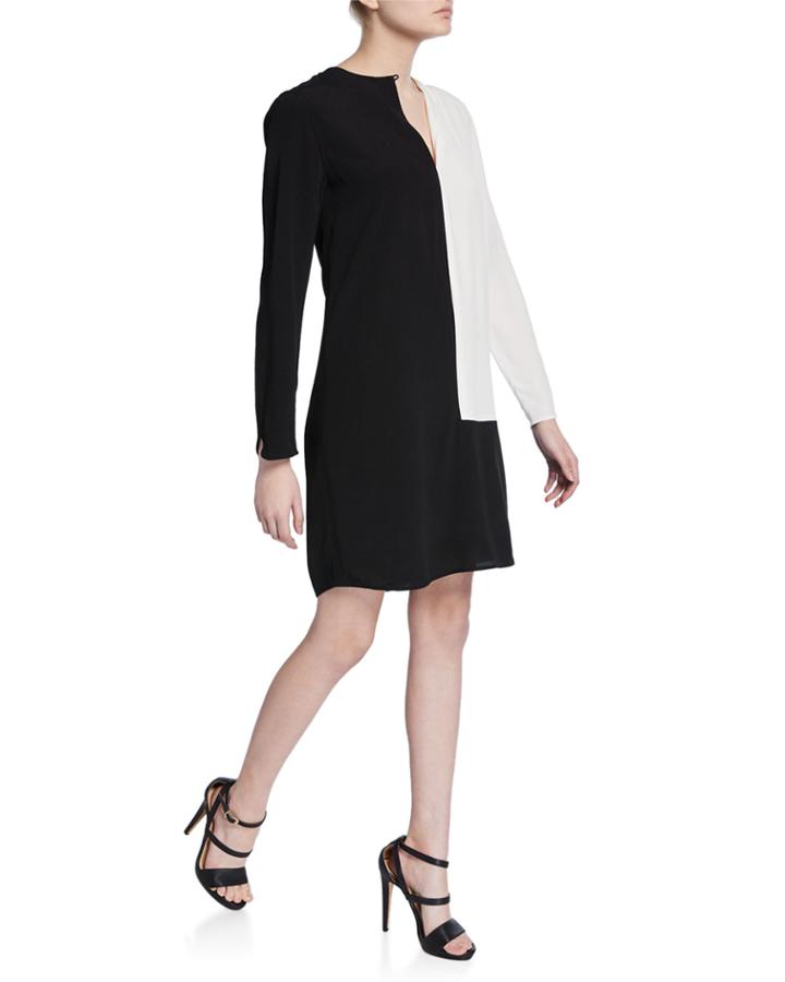 Claudine Colorblock Long-sleeve Keyhole Dress