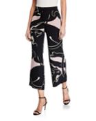 Panther-print Wide-leg Trousers, Pink/black