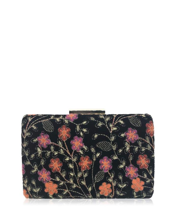 Embroidered Velvet Minaudiere Clutch Bag
