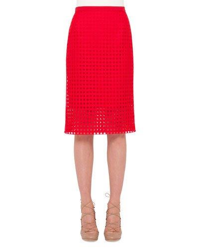 Circle-embroidered Pencil Skirt,