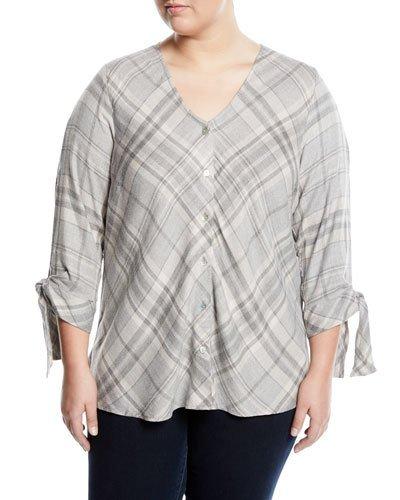 Kit Tie-sleeve Plaid Flannel Blouse,
