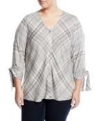 Kit Tie-sleeve Plaid Flannel Blouse,