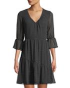 Flare-sleeve Polka-dot Trapeze Dress