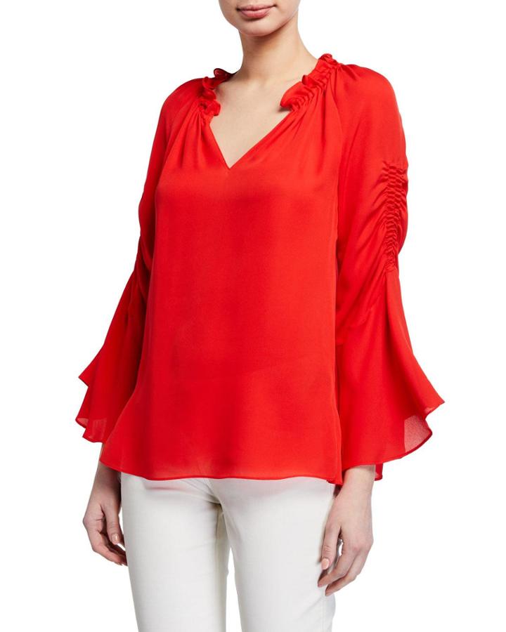 Carolina V-neck Shirred-sleeve