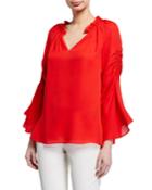 Carolina V-neck Shirred-sleeve