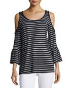 Braided-trim Striped Cold-shoulder Top