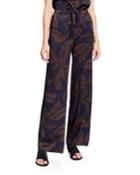 Palm Leaf-print Silk Satin Drawstring Pj Pants